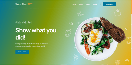 A hero section of a restaurant webpage in a four colors gradient