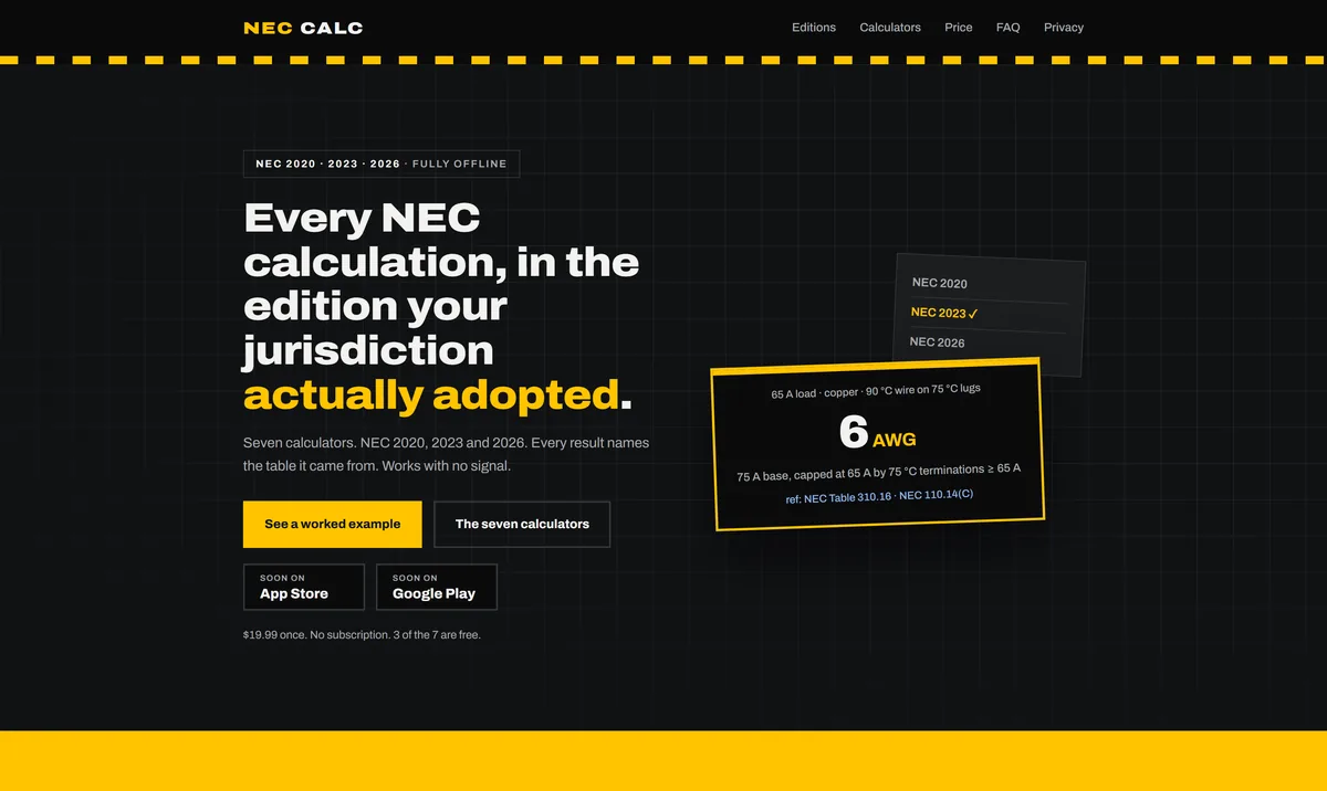 NEC Calc Pro interface
